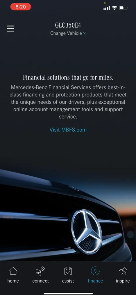 Finance tab for Mercedes-Benz Financial Services